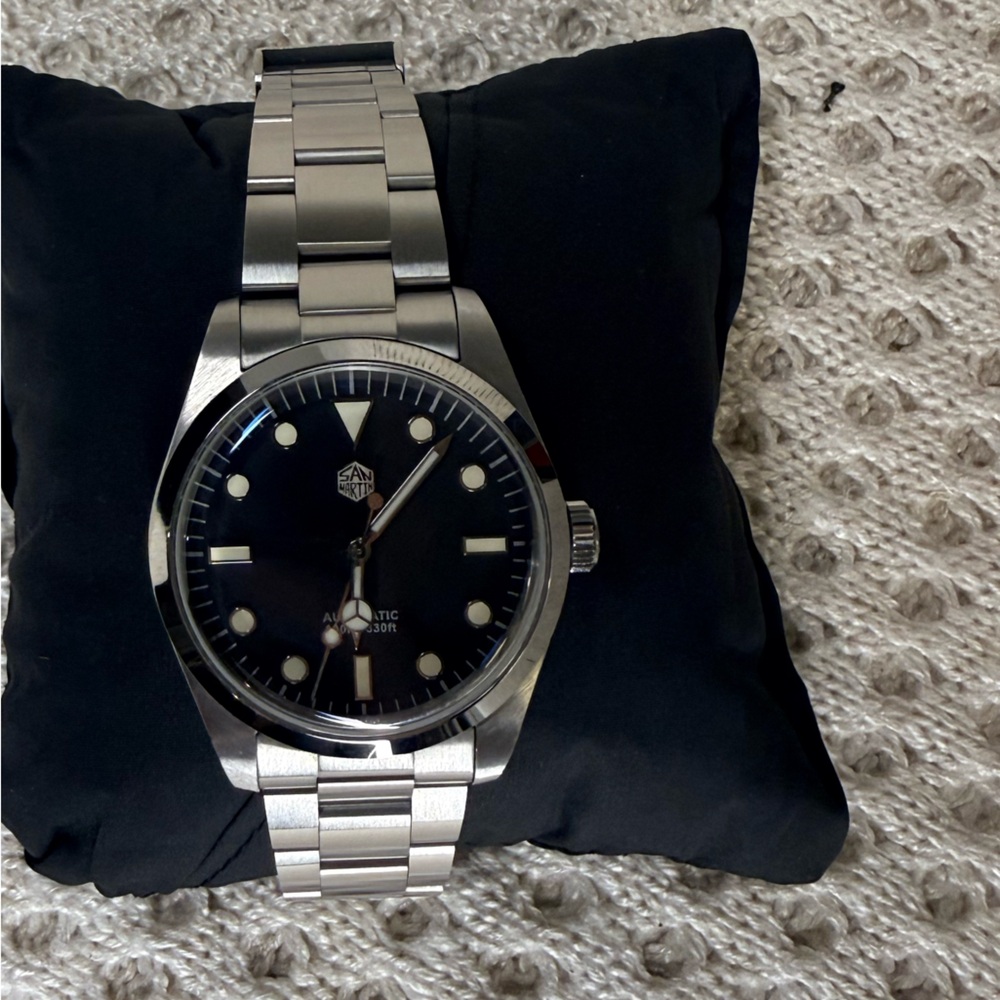 San Martin Stainless Steel Black Dial Men's Watch